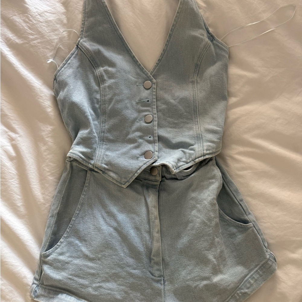 Amanda Uprichard Sky Blue Denim Jumpsuit